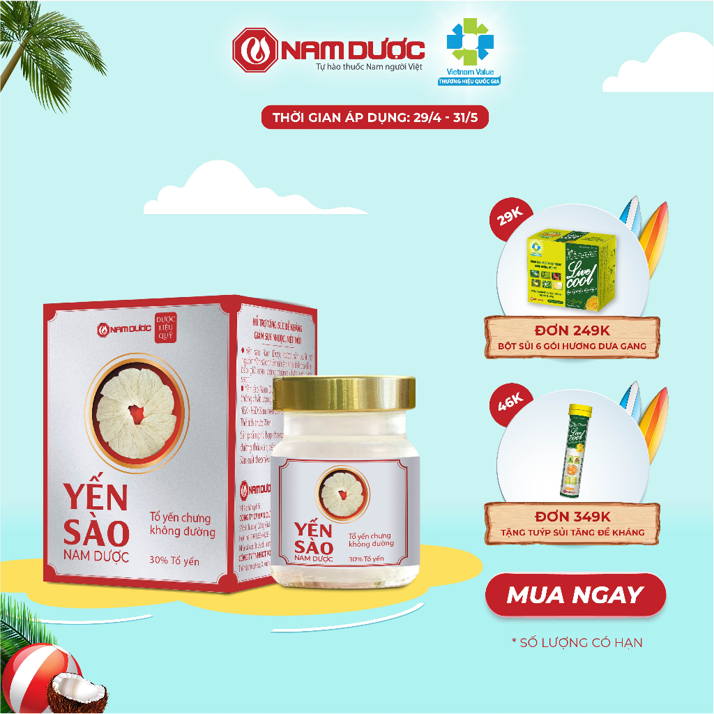 Yến sào Nam Dược cao cấp tổ yến chưng không đường 70ml bồi bổ sức khỏe, dùng được cho người giảm cân, ăn kiêng, béo phì