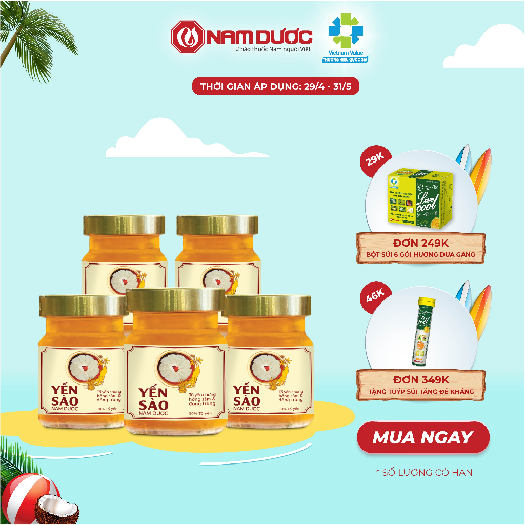 Yến sào Nam Dược lọ 70ml tổ yến chưng hồng sâm đông trùng hạ thảo bồi bổ, tăng sức đề kháng