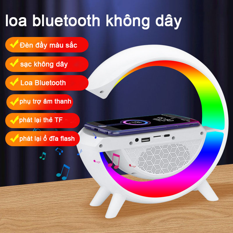 âm thanh bluetooth，Loa sạc không dây Bluetooth có đèn ngủ Đèn ngủ sạc nhanh 15W Đồng bộ hóa âm nhạc Giá đỡ điện thoại có đèn RGB để sạc không dây cho điện thoại di động