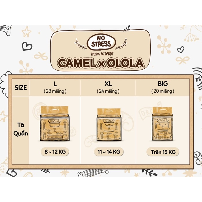 (Miếng thử) Tách bịch tã/bỉm OLOLA đêm L28/XL24/XXL20