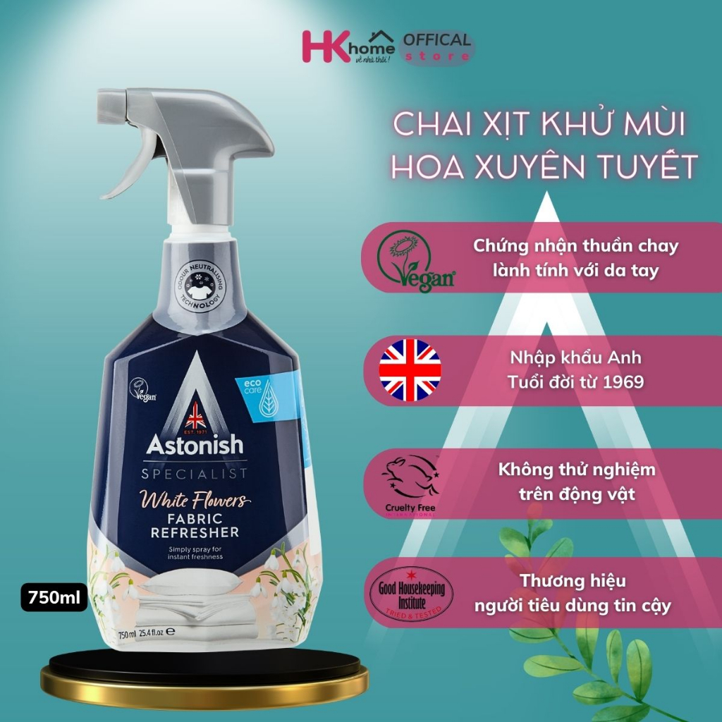 Bình xịt khử mùi ga trải gường,khử mùi phòng ngủ,khử mùi xe hơi hương hoa xuyên tuyết Astonish C6740 - 750ml