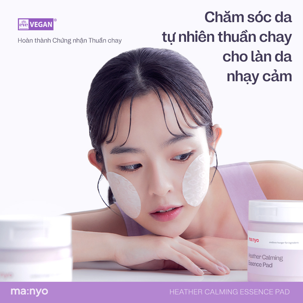 ma:nyo Heather Calming Tinh Chất (60 Tờ) Bông Tẩy Trang Cho Da Nhạy Cảm, 100% Cotton