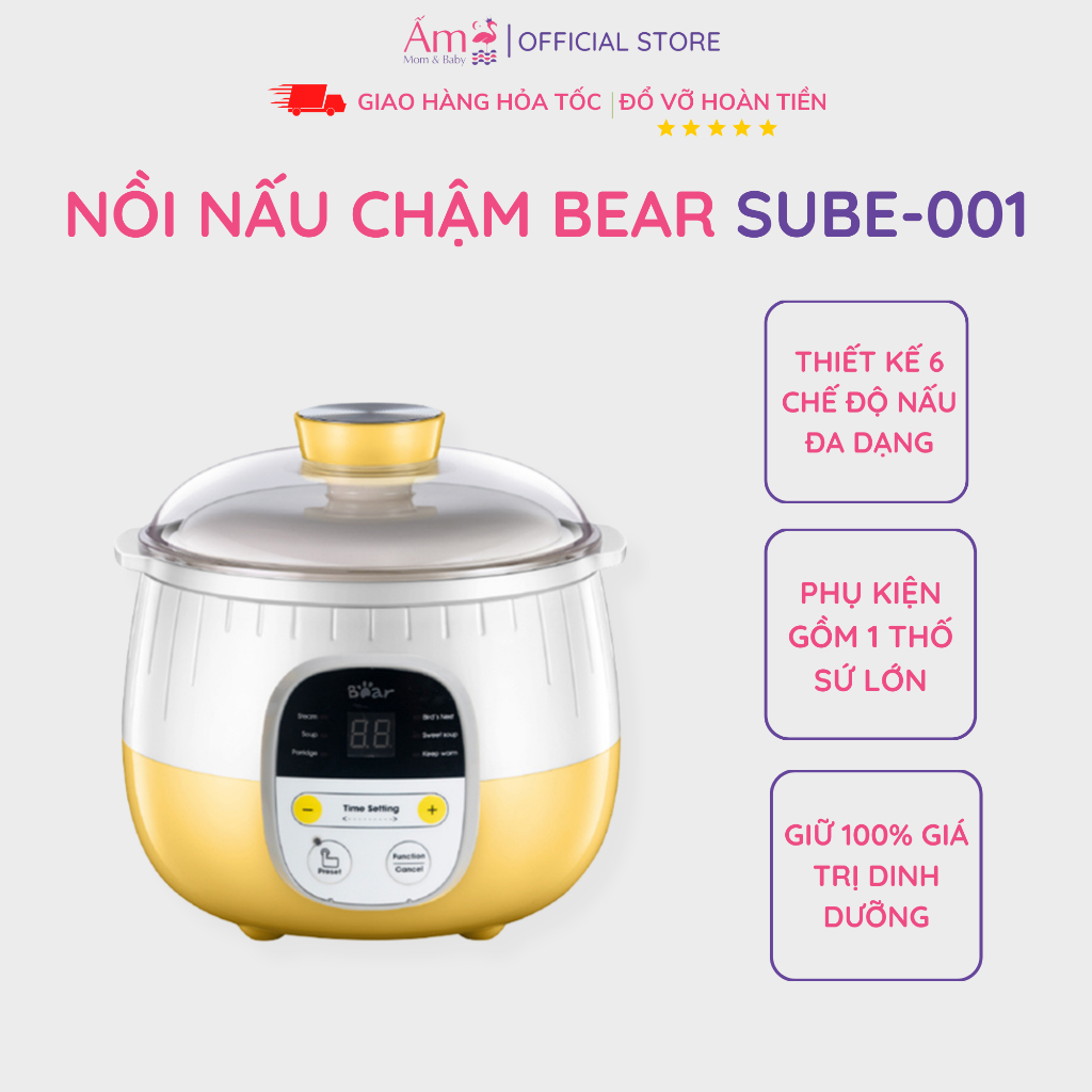 Nồi Nấu Chậm 0,8L Bear Bản Quốc Tế PP bởi Ấm Baby Đa Năng Nấu Cháo Chậm, Chưng Yến - SUBE001 Ấm Gift Decor