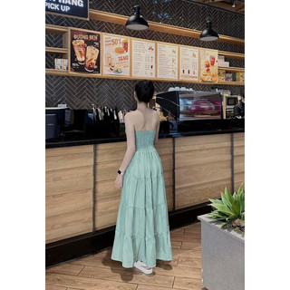 đầm maxi ống xanh mint bo chun