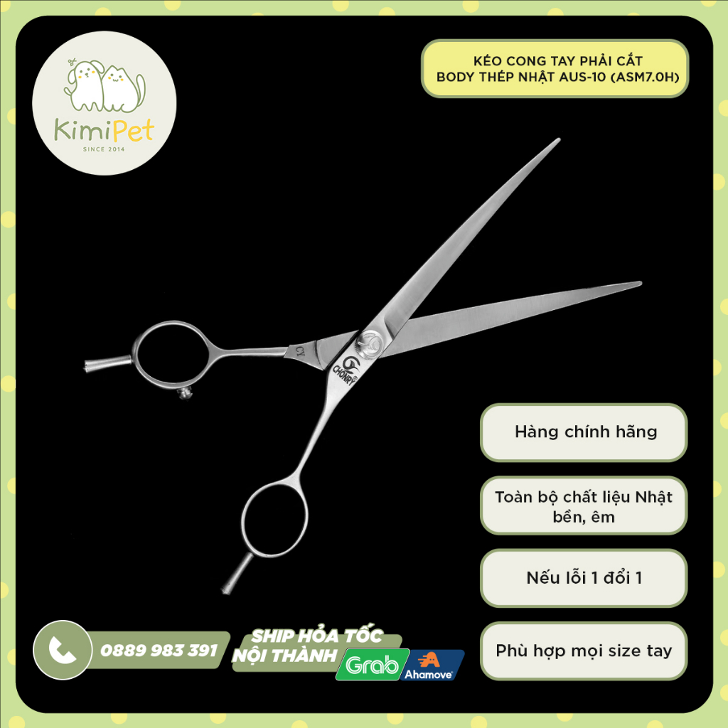 Kéo Chonry cong tay phải 7.0inch - 7.5inch cắt tỉa lông chuyên dụng cho thú cưng (Acm7.0q & Acm7.5q) - Kimi Pet