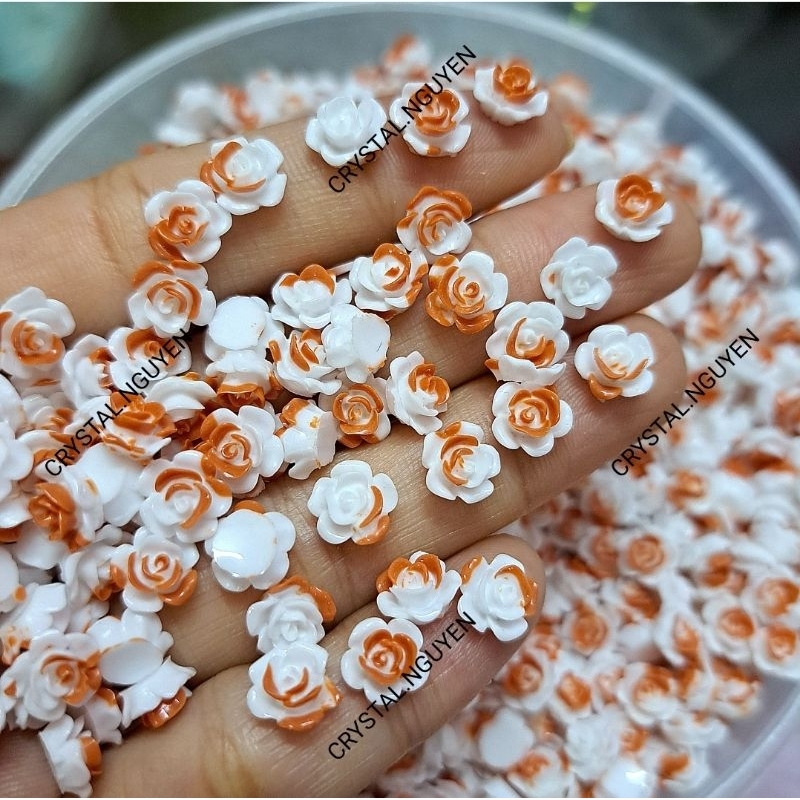 CHARM NAILS - HOA HỒNG TRÀ PHA TRẮNG 8MM [ 1TÚI/ 30 CÁI ]