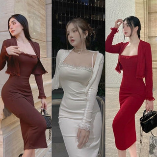 SÉT VÁY ÁO BODY 2DÂY DỰ TIỆC KÈM KHOÁC NGOÀI PHỐI REN CHUẨN MẪU MẶC 💯