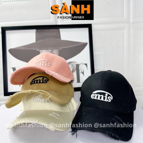 Mũ lưỡi trai rách thêu hình chữ EMIS Nón kết chất kaki cao cấp thời trang form unisex nam nữ K67