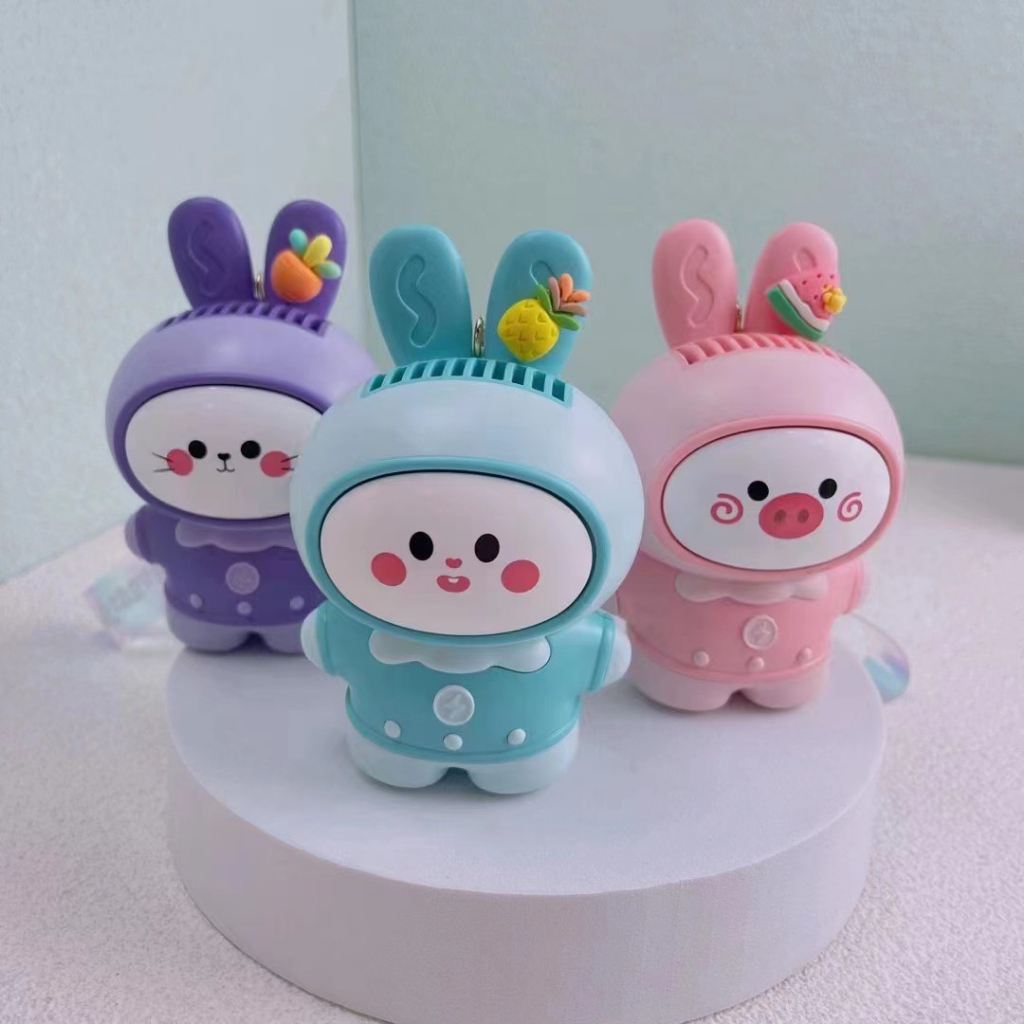 Quạt Mini Cầm Tay Thỏ Con Đáng Yêu, Quạt Sạc Tích Điện Usb Kèm Móc Khóa