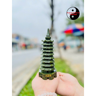 Tháp văn xương đá serpetine 18cm hàng đẹp kiểm định