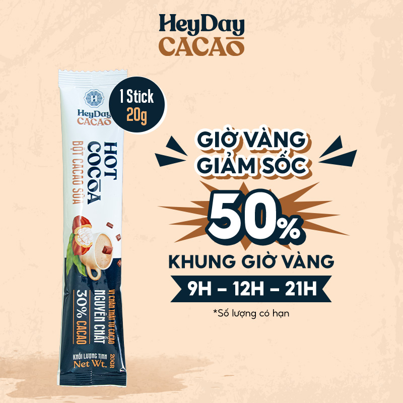 Bột Cacao Sữa Heyday - Gói tiện lợi 20g - Đậm vị chân thật từ cacao nguyên chất