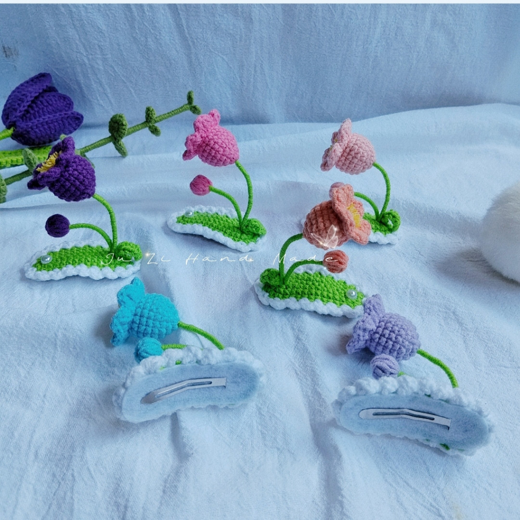 Kẹp tóc hoa chuông bằng len handmade