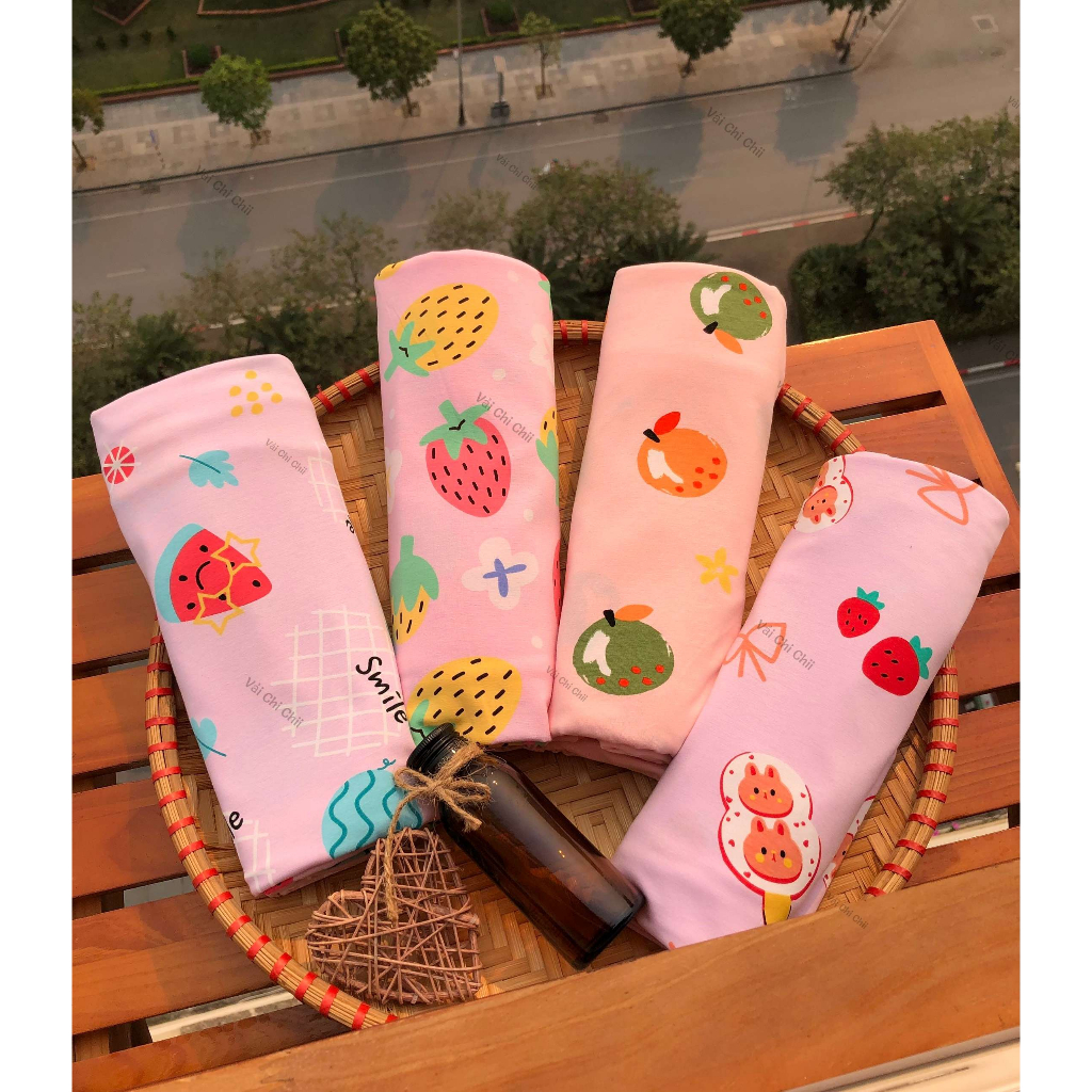 Vải Cotton Hình Co Giãn 4 Chiều Chất Đẹp, May Hè, May Chíp Cho Bé - Vải Chi Chii