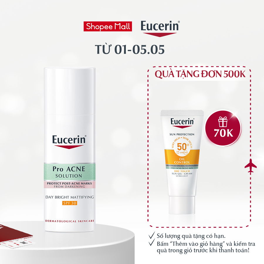 Kem dưỡng giảm mụn & chống nắng Eucerin Day Bright Mattifying SPF30 50ml