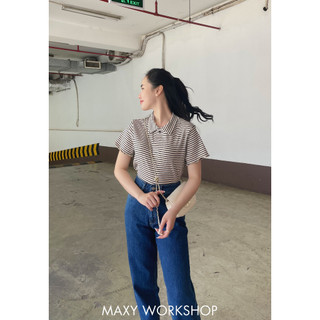 Áo thun polo sọc ngang dáng croptop năng động Polo Tee Color Stripped Maxy Workshop