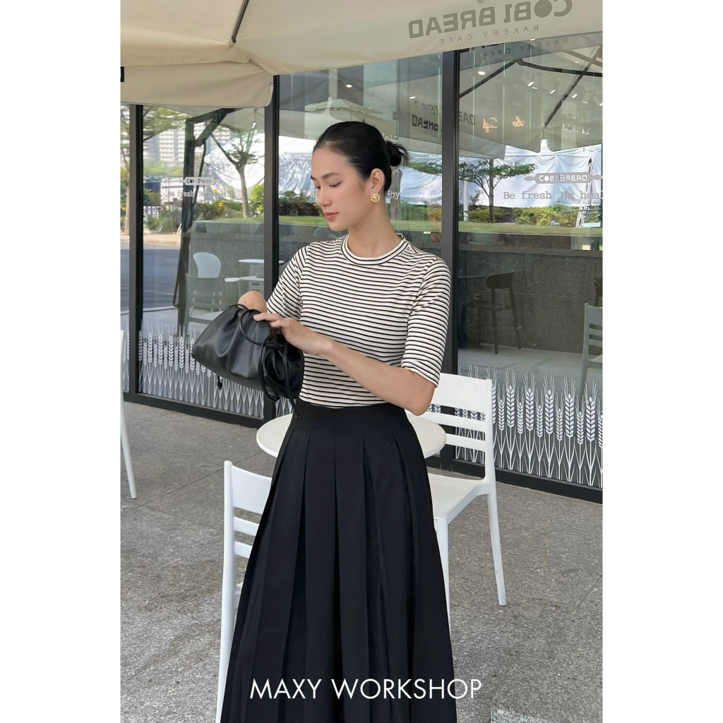 Áo thun form ôm dáng siêu xinh Knitted Basic Tee Stripped Maxy Workshop