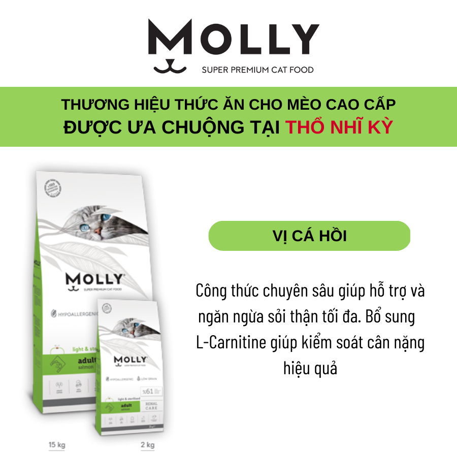 Hạt tiết niệu Molly 2kg giảm và ngừa sỏi thận, sỏi bàng quang, ngừa tiểu giắt ở mèo, tốt cho mèo lười uống nước Turkey