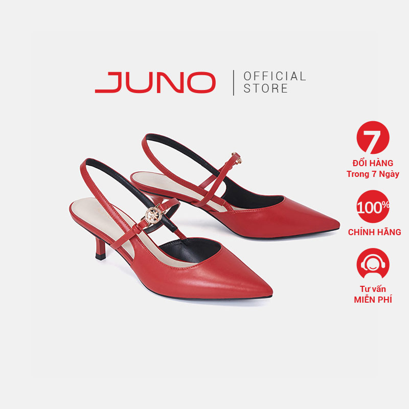 Giày Cao Gót Nữ 7cm Thời Trang Juno Slingback Phối Khoá La Bàn CG07142
