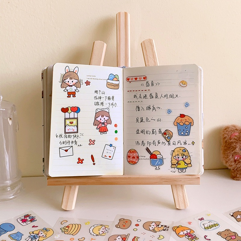 Lẻ 1 tấm Sticker 8x8cm cute dán trang trí tập vở, bình nước, họa tiết hoạt hình trong suốt - Vpp Giá sỉ