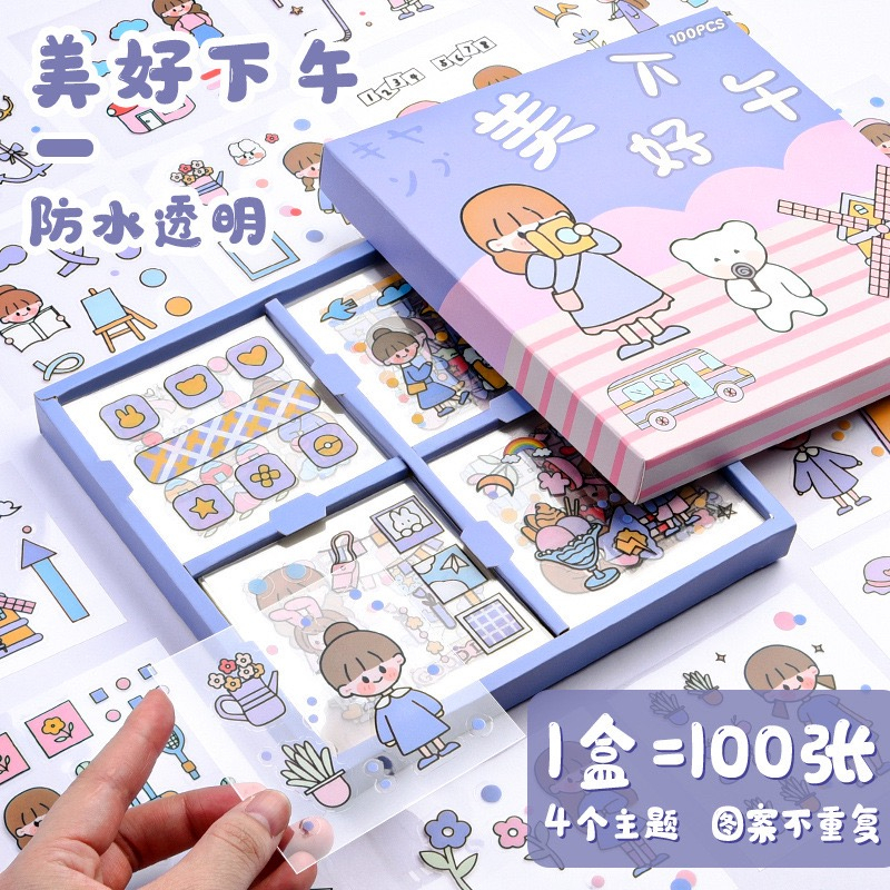 Lẻ 1 tấm Sticker 8x8cm cute dán trang trí tập vở, bình nước, họa tiết hoạt hình trong suốt - Vpp Giá sỉ
