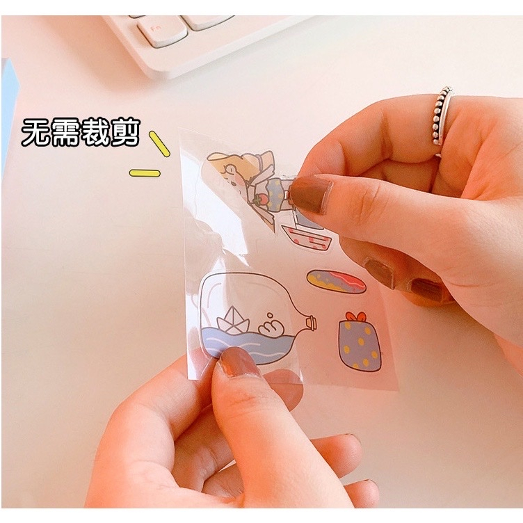 Lẻ 1 tấm Sticker 8x8cm cute dán trang trí tập vở, bình nước, họa tiết hoạt hình trong suốt - Vpp Giá sỉ