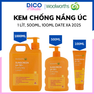 Kem chống nắng Woolworths Úc 50SPF++ Can 1 lít, 500ml,100ml date xa 2025