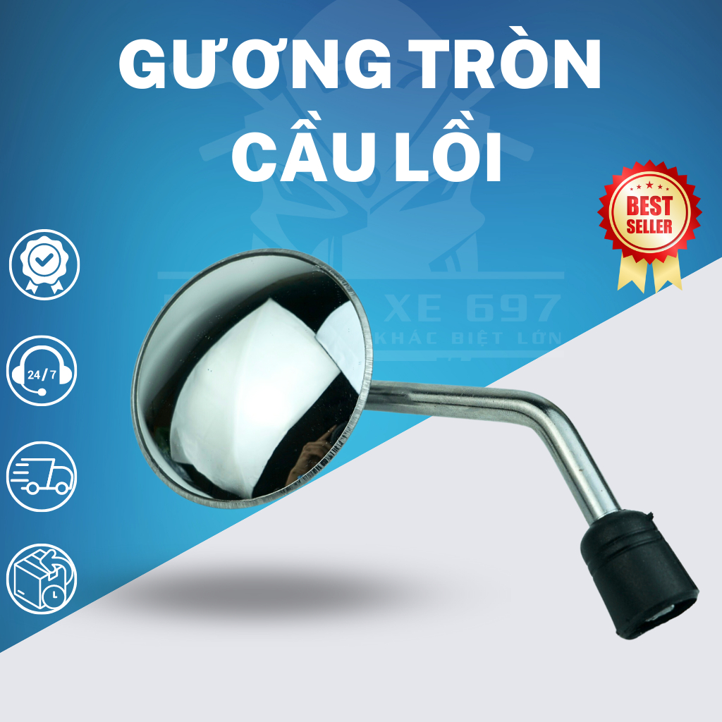 Gương tròn xe máy cầu lồi góc rộng. Chất liệu inox gắn được các dòng xe