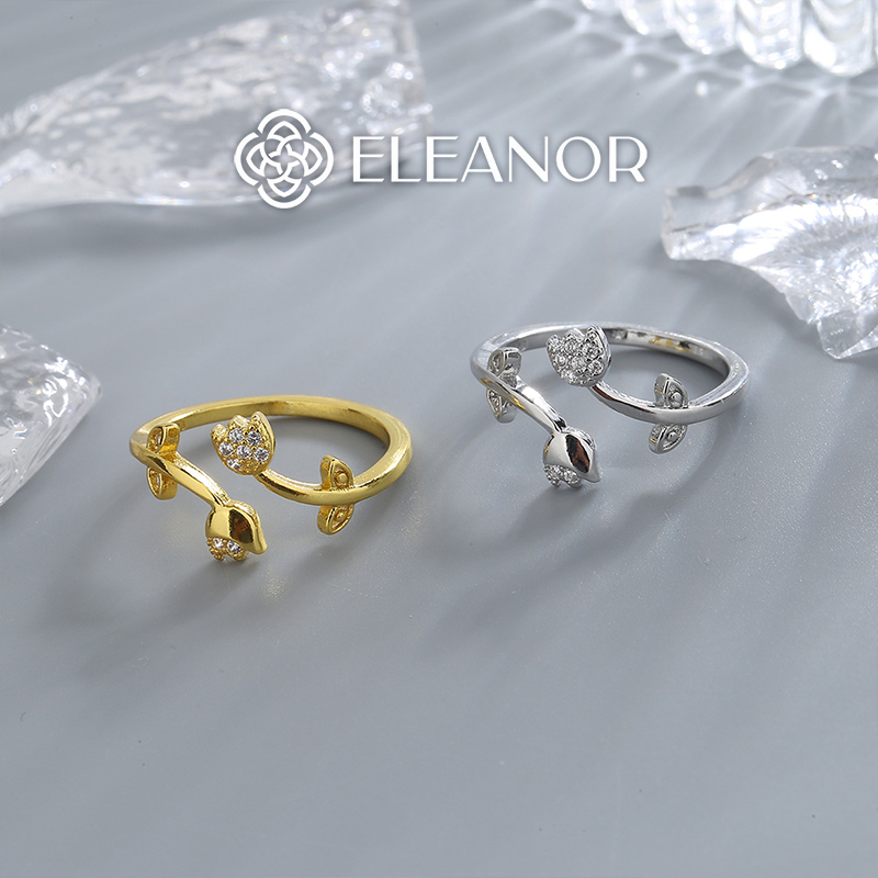 Nhẫn nữ hở bạc 925 Eleanor Accessories hình bông hoa tulip phụ kiện trang sức 5637