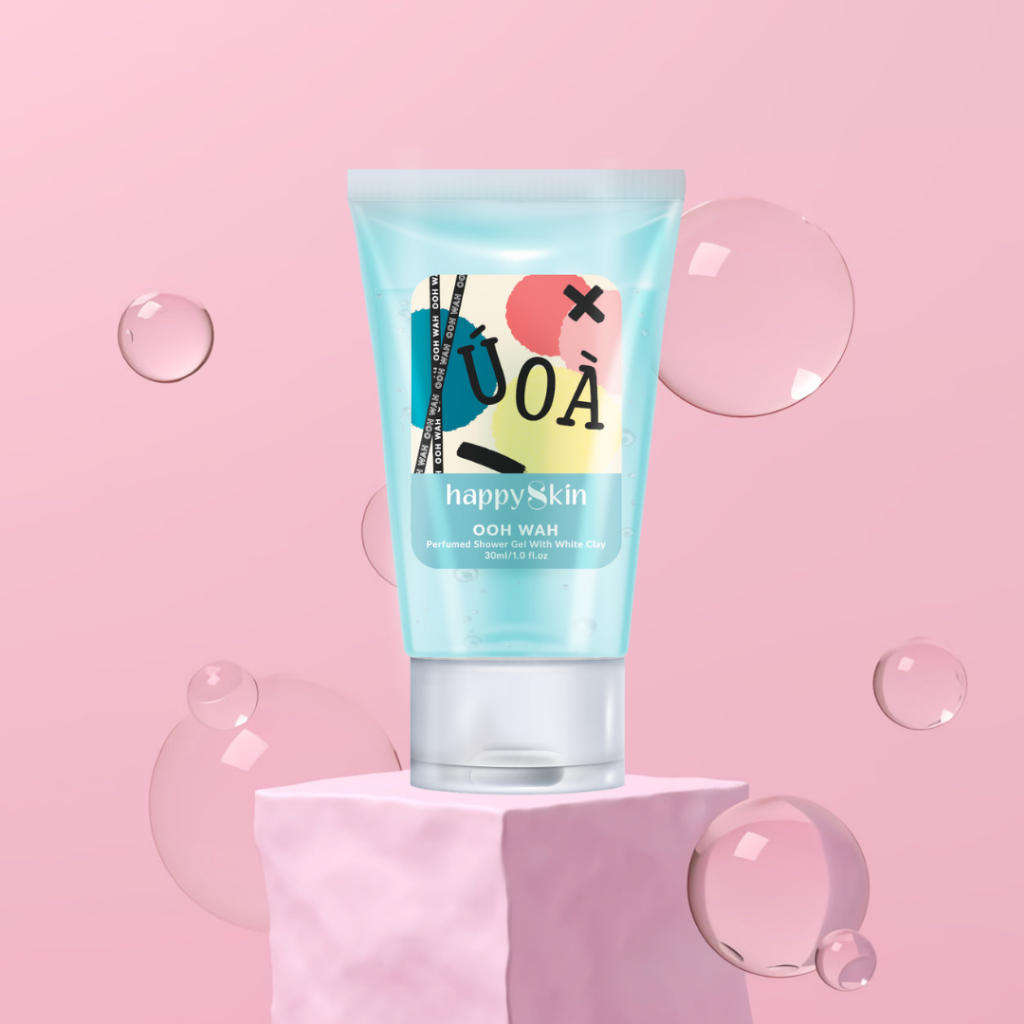 Sữa tắm nước hoa Emmié by Happy Skin lưu hương 8% đất sét giảm mụn lưng cơ thể Emmie Perfumed Shower Gel