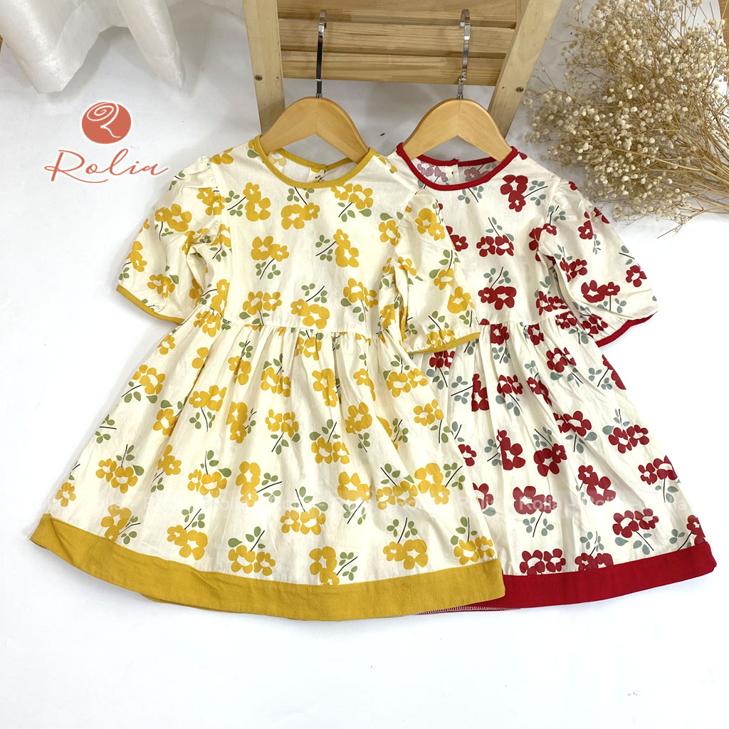 Váy hoa bé gái ROLIA chất cotton in hoa mềm mát thấm hút mồ hôi cho bé 2-10 tuổi VT166
