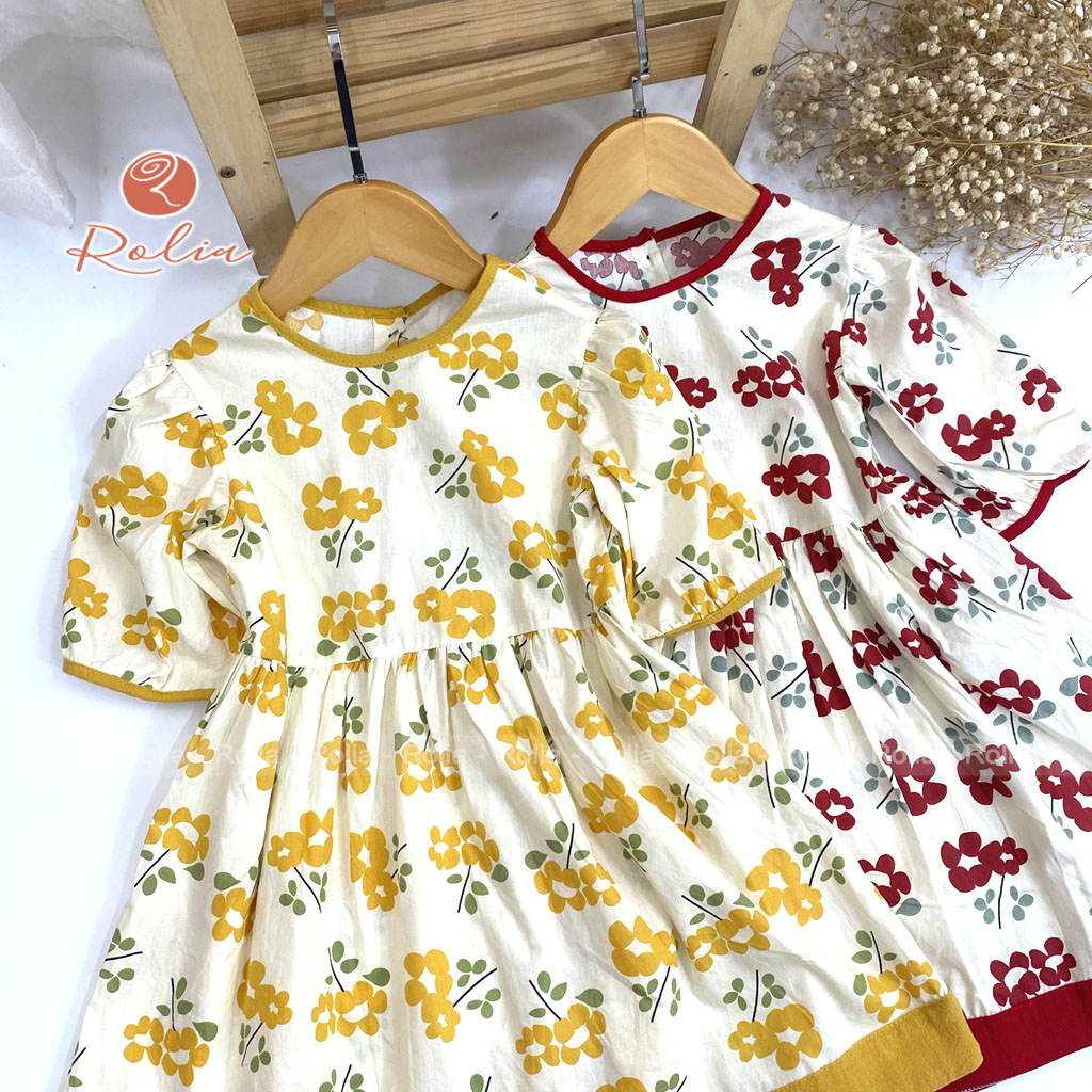 Váy hoa bé gái ROLIA chất cotton in hoa mềm mát thấm hút mồ hôi cho bé 2-10 tuổi VT166