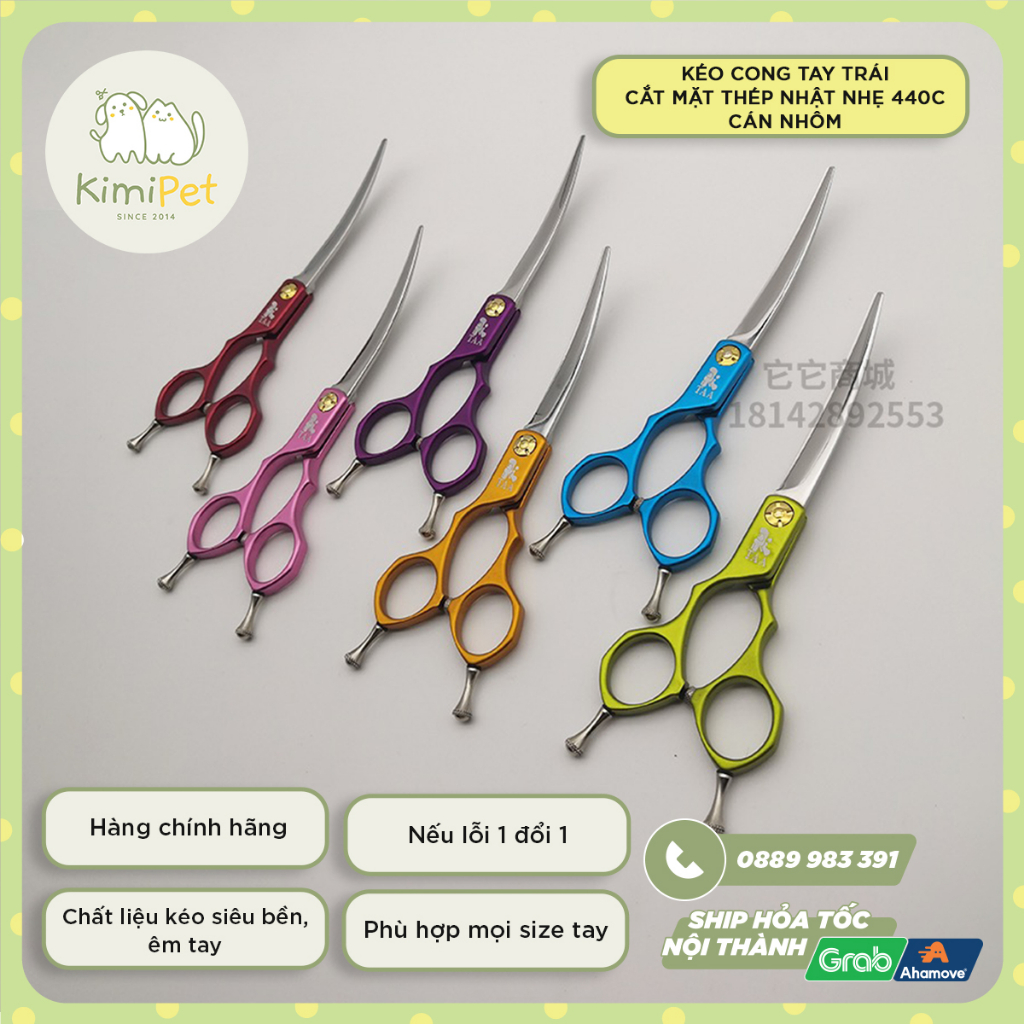 Kéo TAA cong 6.5inch TAY TRÁI cắt tỉa lông chuyên dụng Grooming cho thú cưng (HBL65) - Kimi Pet