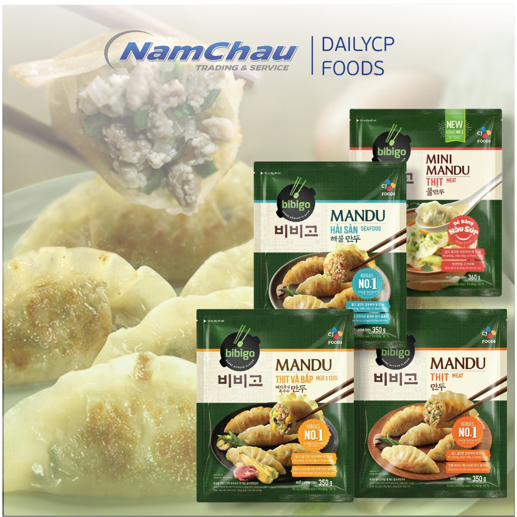 Bánh xếp Mandu CJ Food Bibigo 350g (Hải sản/thịt/thịt và bắp) [Giao hàng hỏa tốc HN]