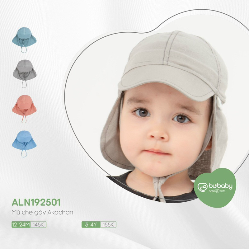 Nón che gáy - Che nắng cho bé Bu Baby từ vải Linen size 12m-4y