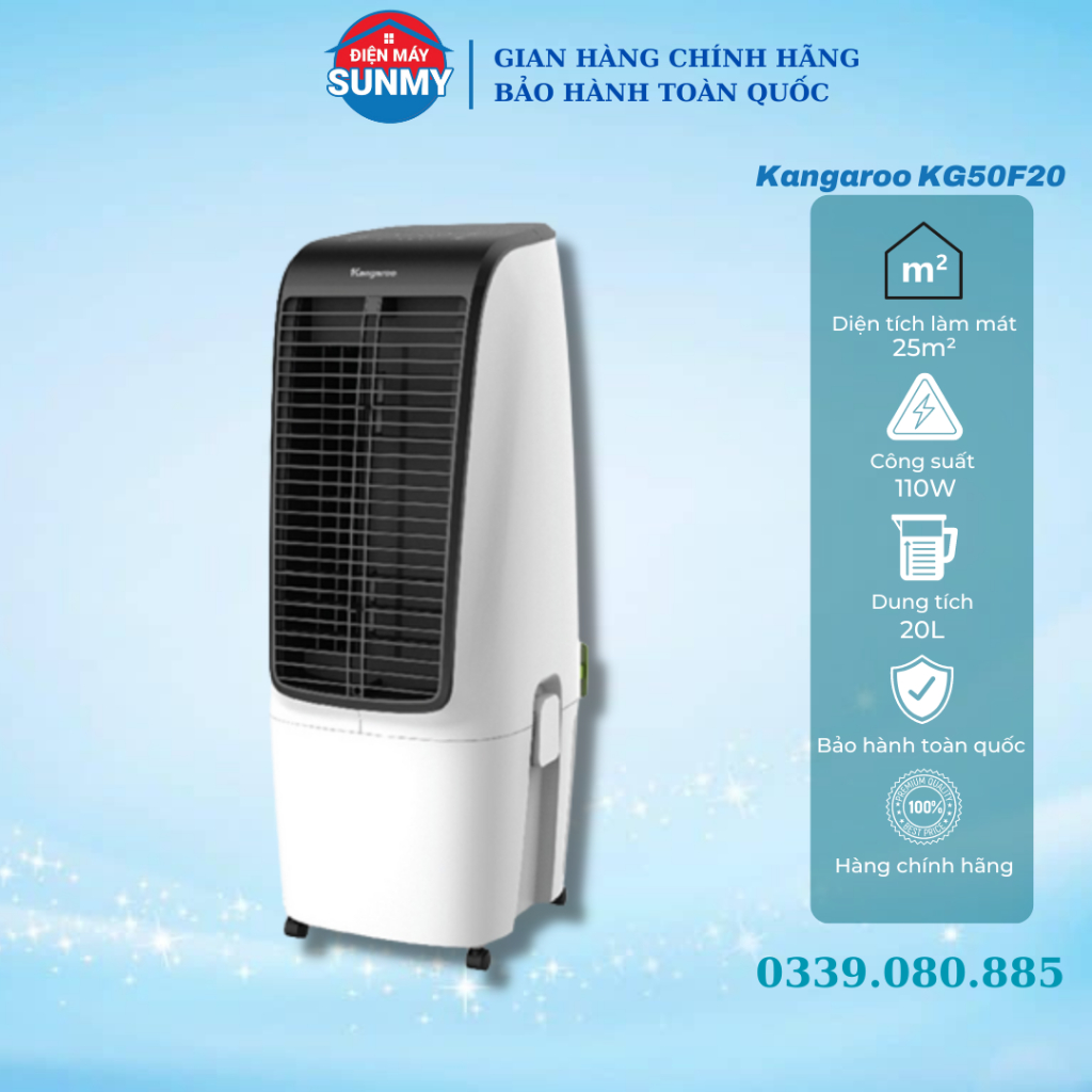Quạt điều hòa Kangaroo KG50F20 20L 110W, quạt hơi nước, máy làm mát không khí - Bảo hành chính hãng