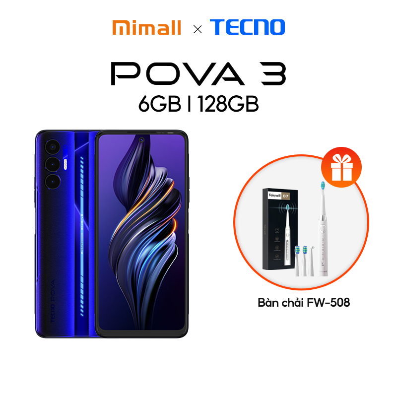 Điện thoại Gaming Tecno POVA 3 (6+5GB)/128GB - Helio G88 | 7000 mAh | Sạc nhanh 33W