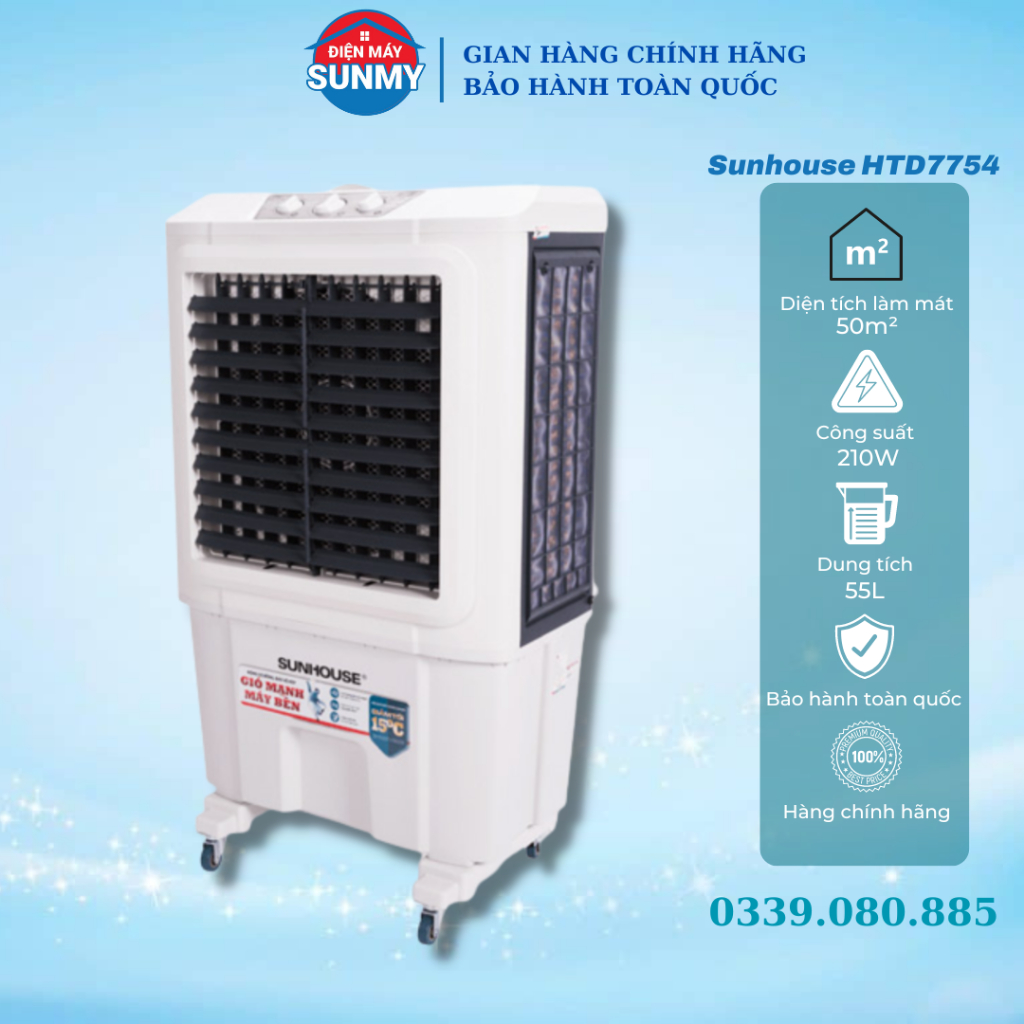 Quạt hơi nước Sunhouse SHD7754 55 lít, quạt điều hoà, máy làm mát không khí SHD7754 - Hàng trưng bày