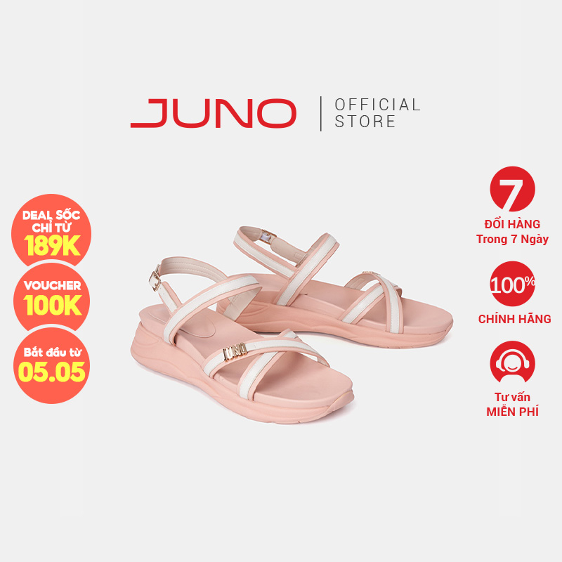 Giày Sandal Nữ 5cm Thời Trang JUNO Đế Bằng Thể Thao Phối Khoá SD05096