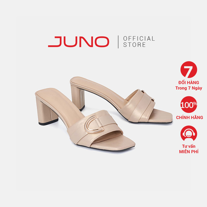Giày Sandal Nữ 7cm Thời Trang JUNO Mules Hở Mũi Phối Khóa Trang Trí SD07096