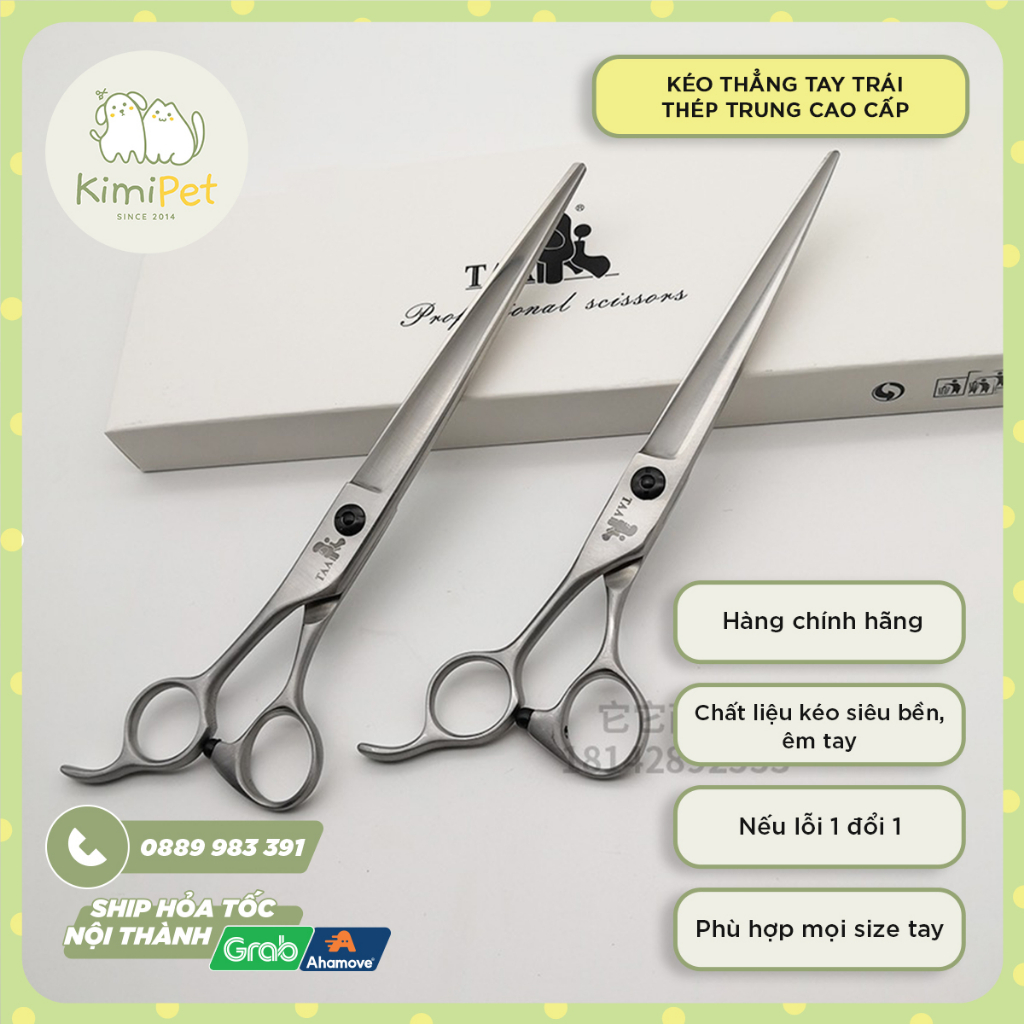 Kéo TAA thẳng TAY TRÁI 7.0inch 7.5inch cắt tỉa lông chuyên dụng Grooming cho thú cưng (KL70 & KL75) - Kimi Pet