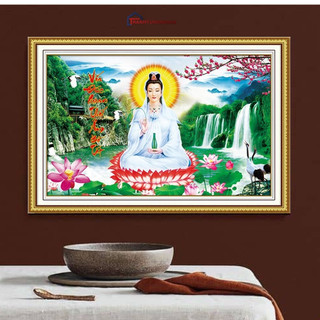 Tranh đính đá VS335 DF464 (75cm x 50cm), tranh thêu chữ thập quan thế âm bồ tát LV3250 (59cm x 40cm)
