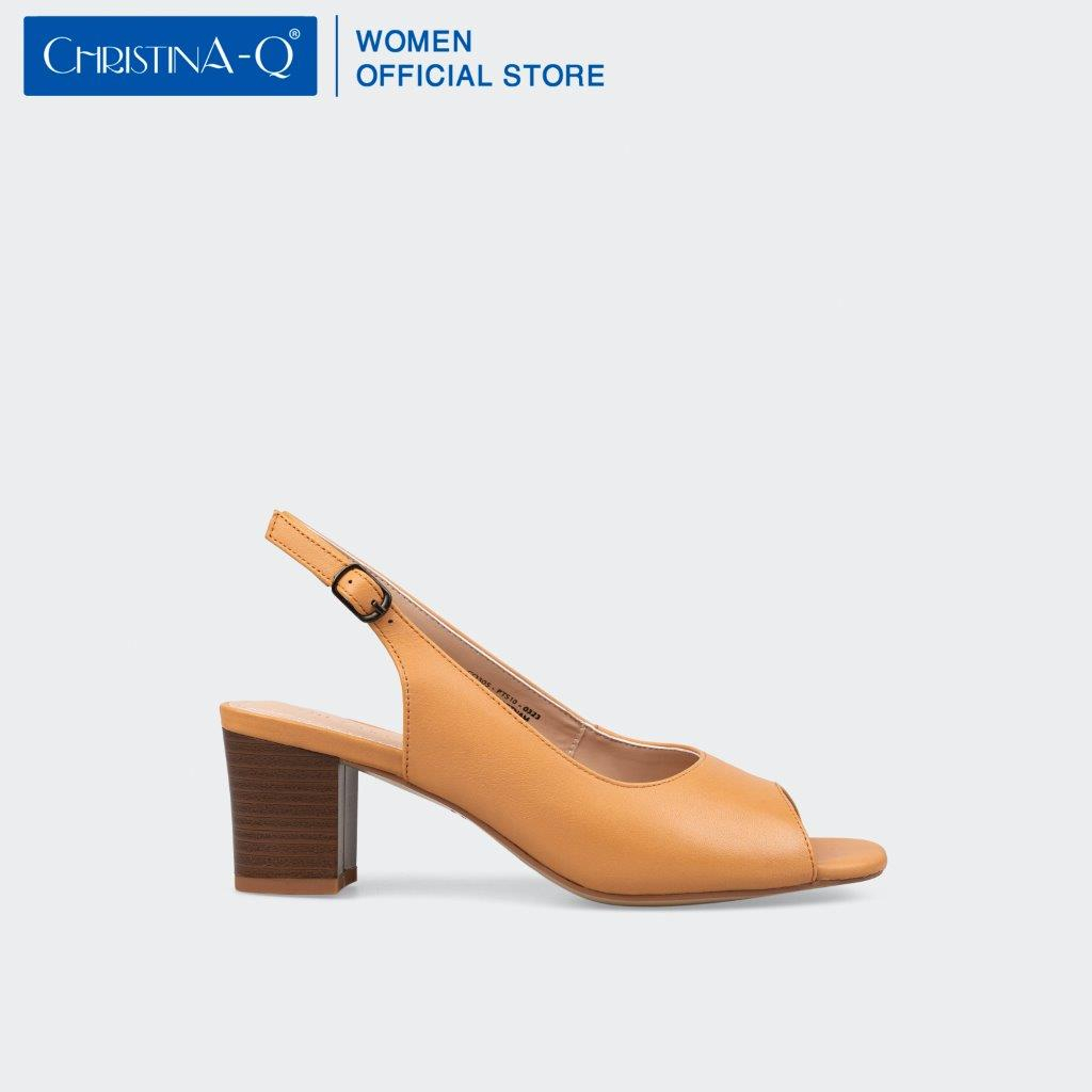 Giày sandals nữ gót trụ da thật ChristinA-Q XDN305
