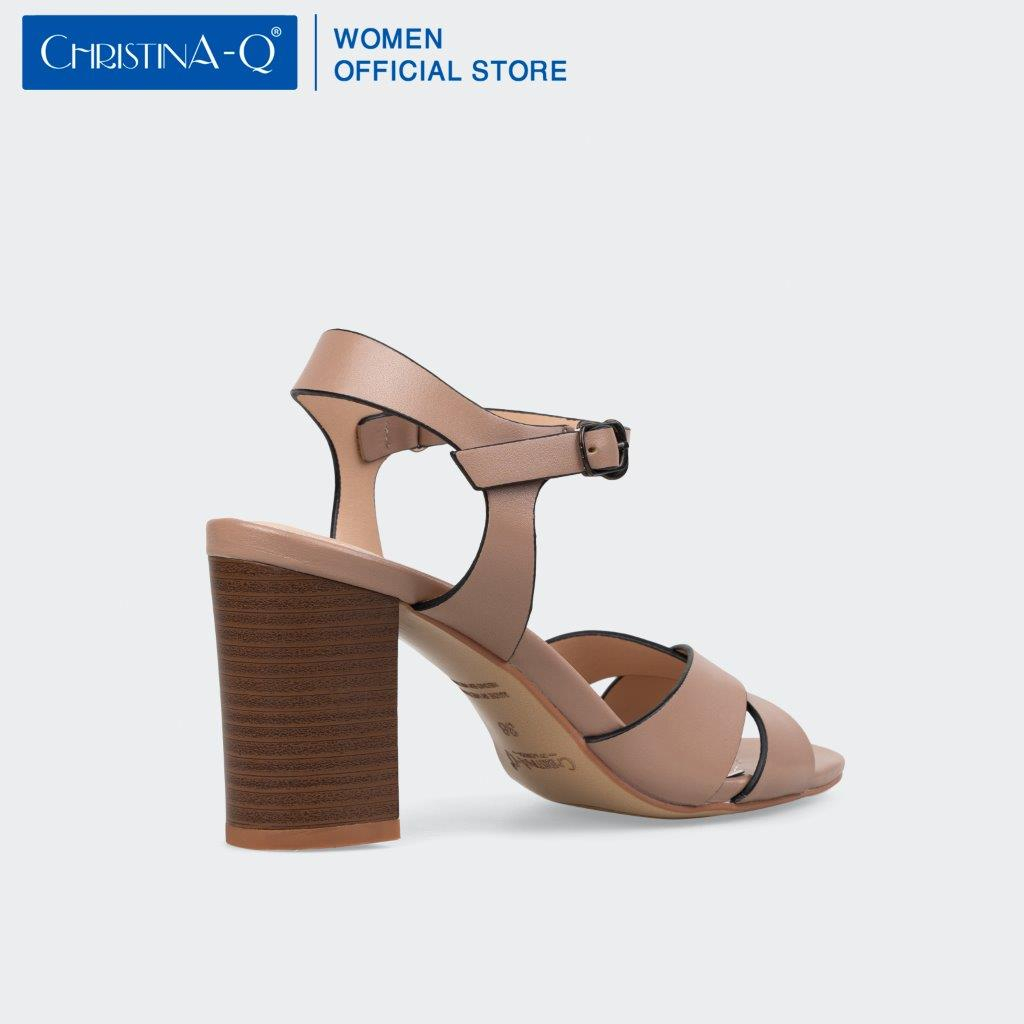 Giày sandals nữ gót trụ da thật cao cấp ChristinA-Q XDN304