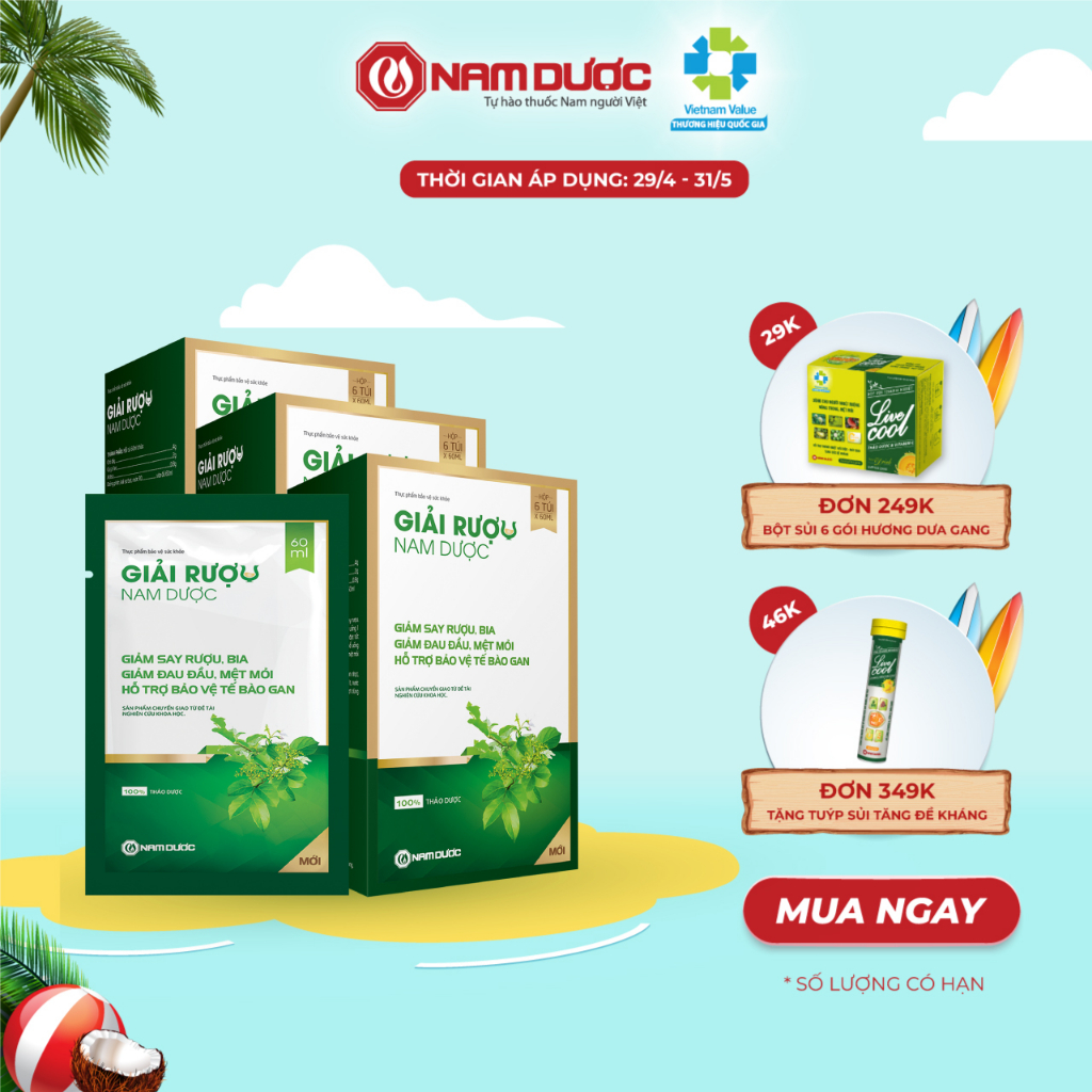 Nước giải rượu Nam Dược hộp 6 túi x 60ml