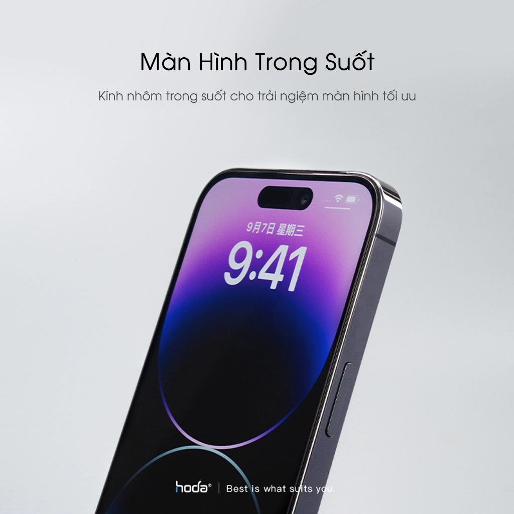 Kính cường lực kèm khung trợ dán HODA trong suốt  full viền đen cho iPhone 14 series