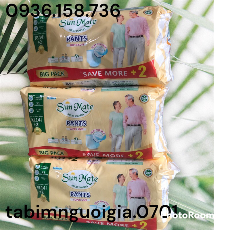 Tã Quần người già Sunmate gói lớn size M18/L16/XL14