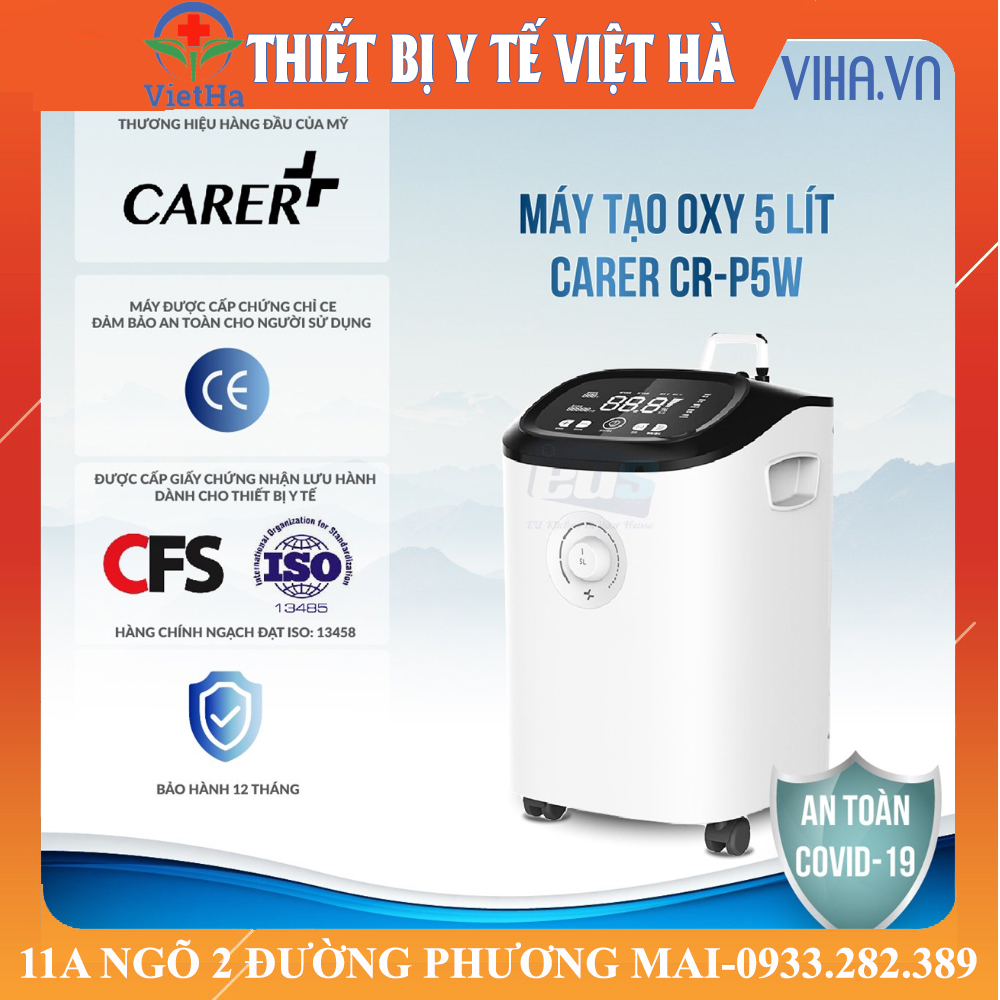 MÁY THỞ OXY Y TẾ GIA ĐÌNH 5 LÍT - CARER CR5-PW - MÁY TẠO OXY CÔNG SUẤT 5L/PHÚT - HÀNG CHÍNH HÃNG