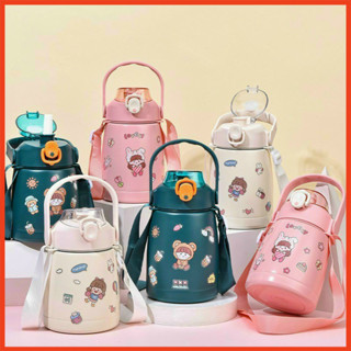 Bình Giữ Nhiệt Inox 304 Không Rỉ An Toàn Dung Tích 900ml, Có Ống Hút, Tặng Kèm Sticker Và Dây Đeo,Giữ Nhiệt Lâu