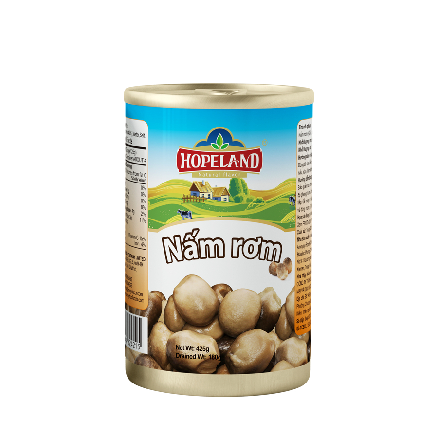 Nấm Rơm Hopeland 425g - Nấm Rơm giòn, dầy mình, thơm, kho , xào cực ngon - Foodland