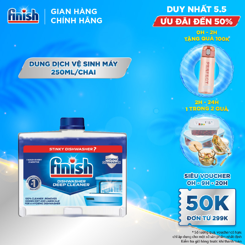 Dung Dịch Tẩy Rửa Máy Rửa Chén Bát Finish Dishwasher Deep Cleaner - chai 250ML